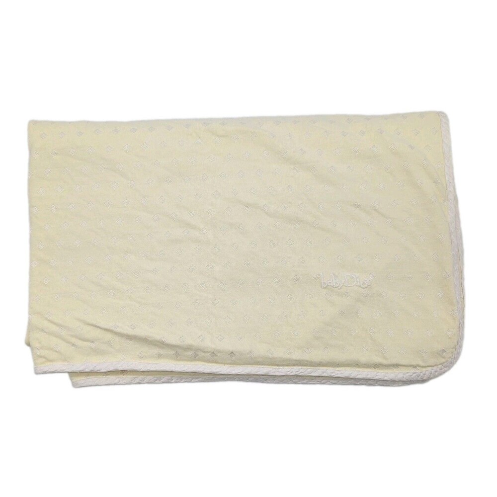 Vtg Baby Dior Yellow Baby Blanket Satin Trim White Diamonds